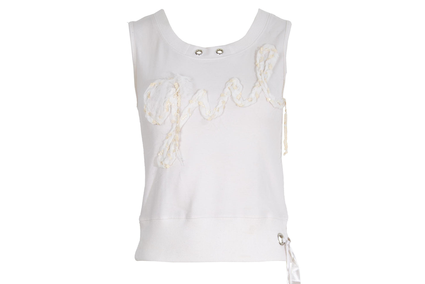 2000s "Girl" organza ribbon embroidered spellout tank top