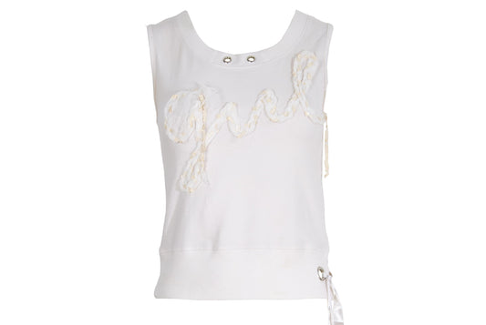 2000s "Girl" organza ribbon embroidered spellout tank top