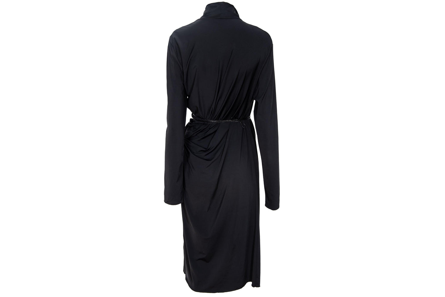 90s Marcel Marongiu avant garde black draped waist dress with thin cord leather belt