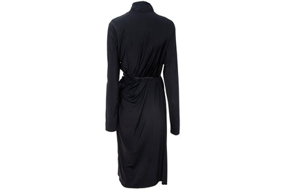90s Marcel Marongiu avant garde black draped waist dress with thin cord leather belt