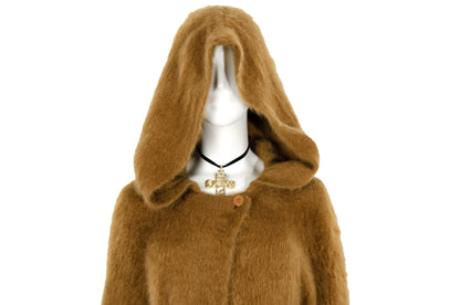 RARE 1970s Thierry Mugler fuzzy mohair wool scalloped hem hooded coat / Mugler mohair knit belted robe coat / Made in Italy