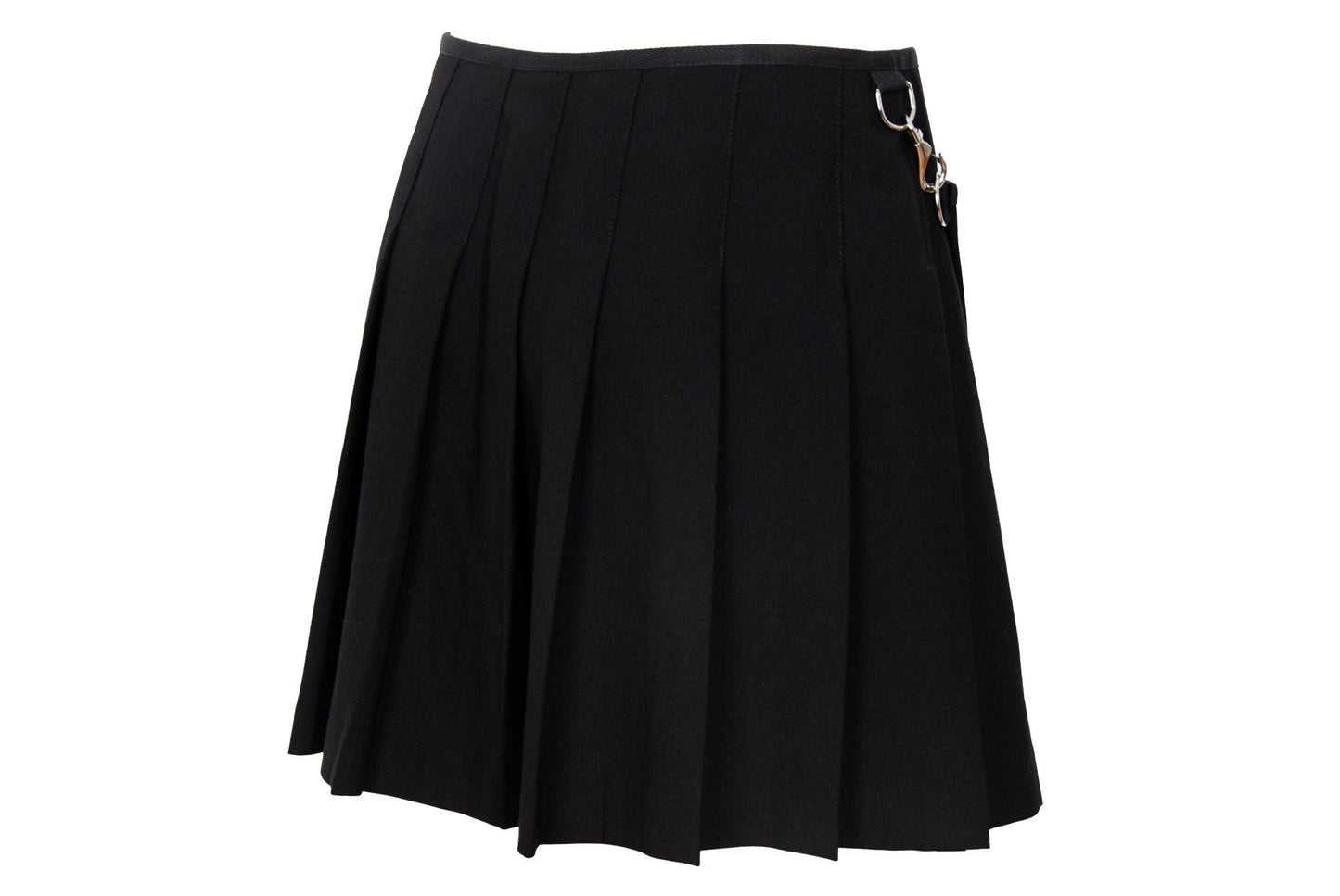 Vintage Simultaneous Asymmetric Pleated Wrap Skirt - Black Wool Blend - Size IT 44