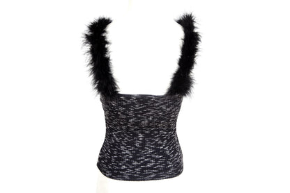 Vintage Amaya Arzuaga wool knit top with black feathers straps / Made in Spain