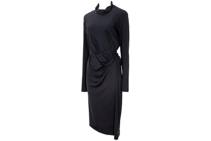 90s Marcel Marongiu avant garde black draped waist dress with thin cord leather belt