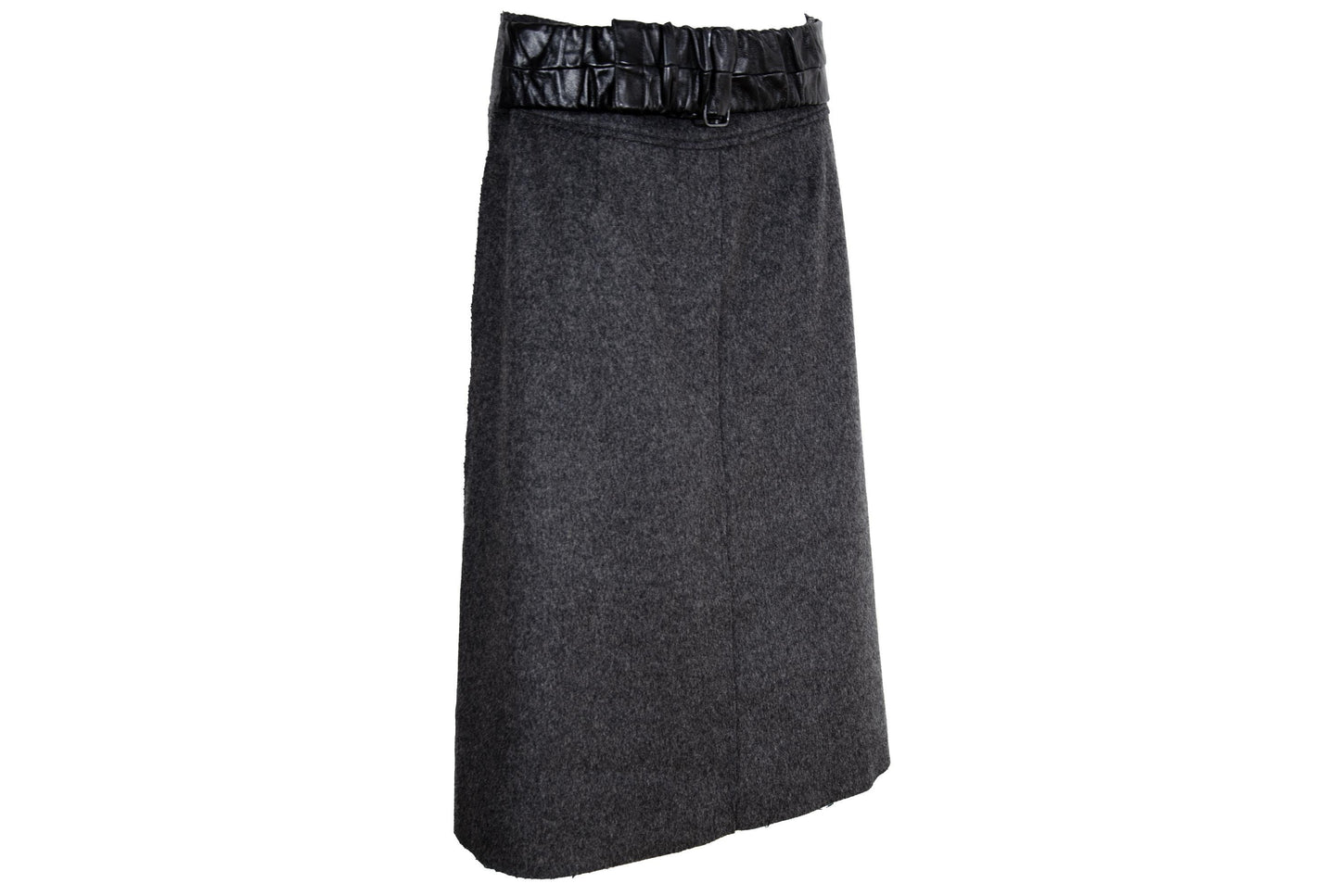 Vintage Collection Privée? gray wool skirt with oversized black leather belt - Made in Italy