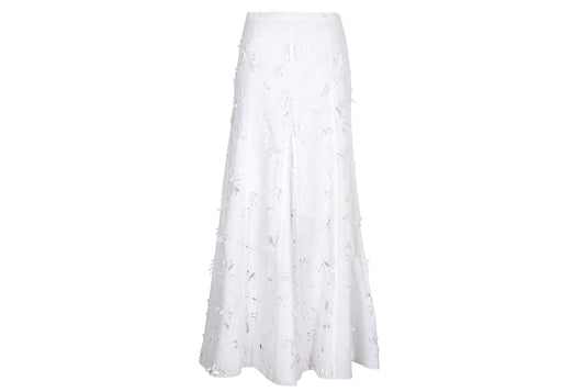 S/S 2004 Simultaneous white laser cut openwork fabric maxi skirt / Made in Italy