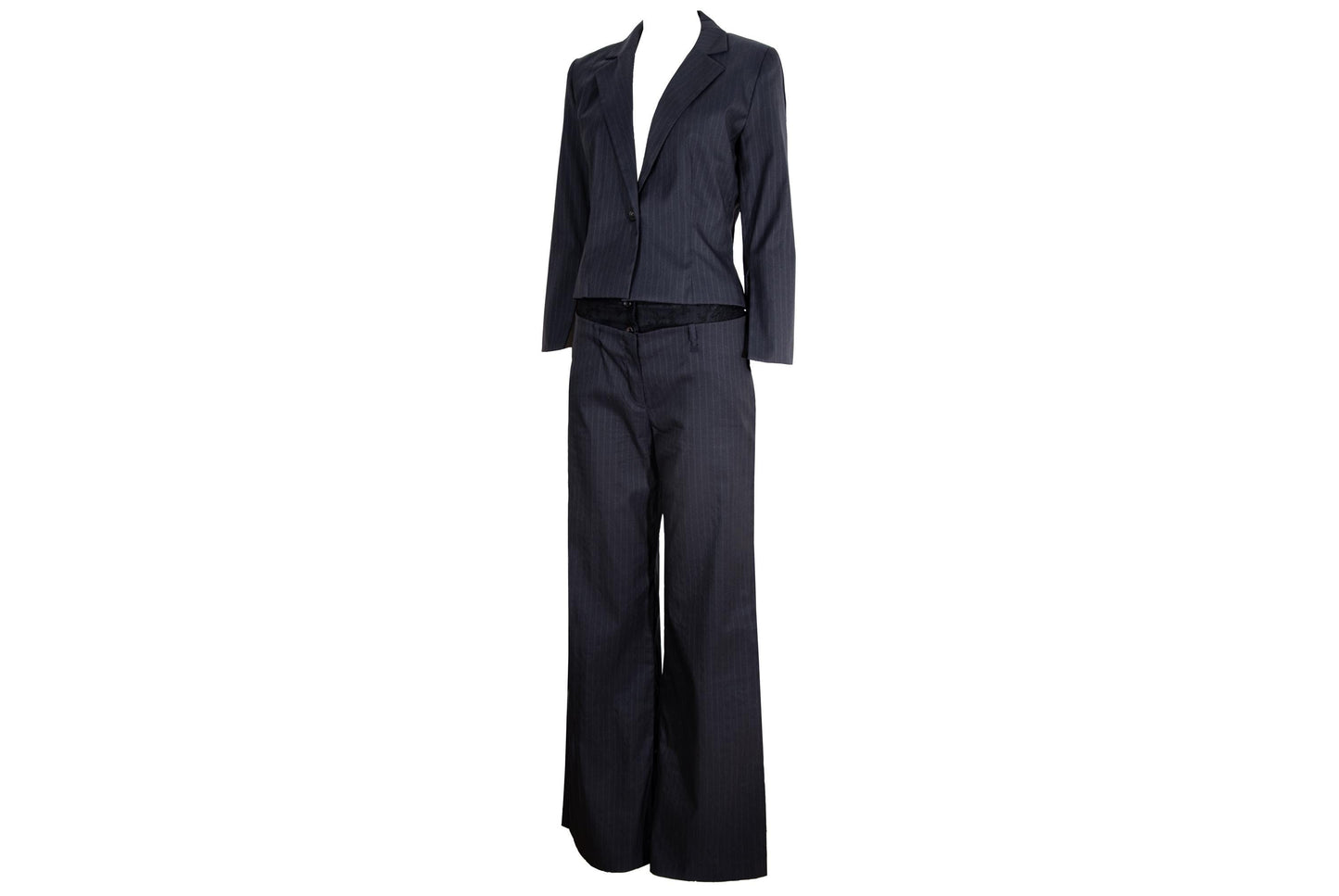S/S 2002 Marcel Marongiu two piece suit with black lace details / Made in France