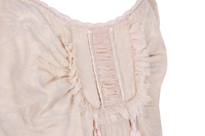 Vintage silk and cotton blend soft pink milkmaid puffy sleeves midi dress
