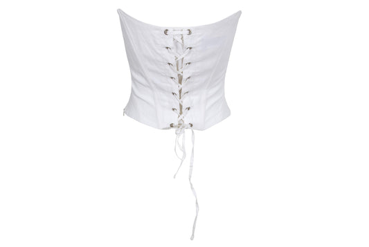 Vintage 100% linen lace up corset / 90s corset with boning / Made in France
