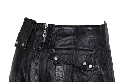 Vintage asymmetrical avant garde cargo pocket black leather skirt / Early 2000s French brand skirt