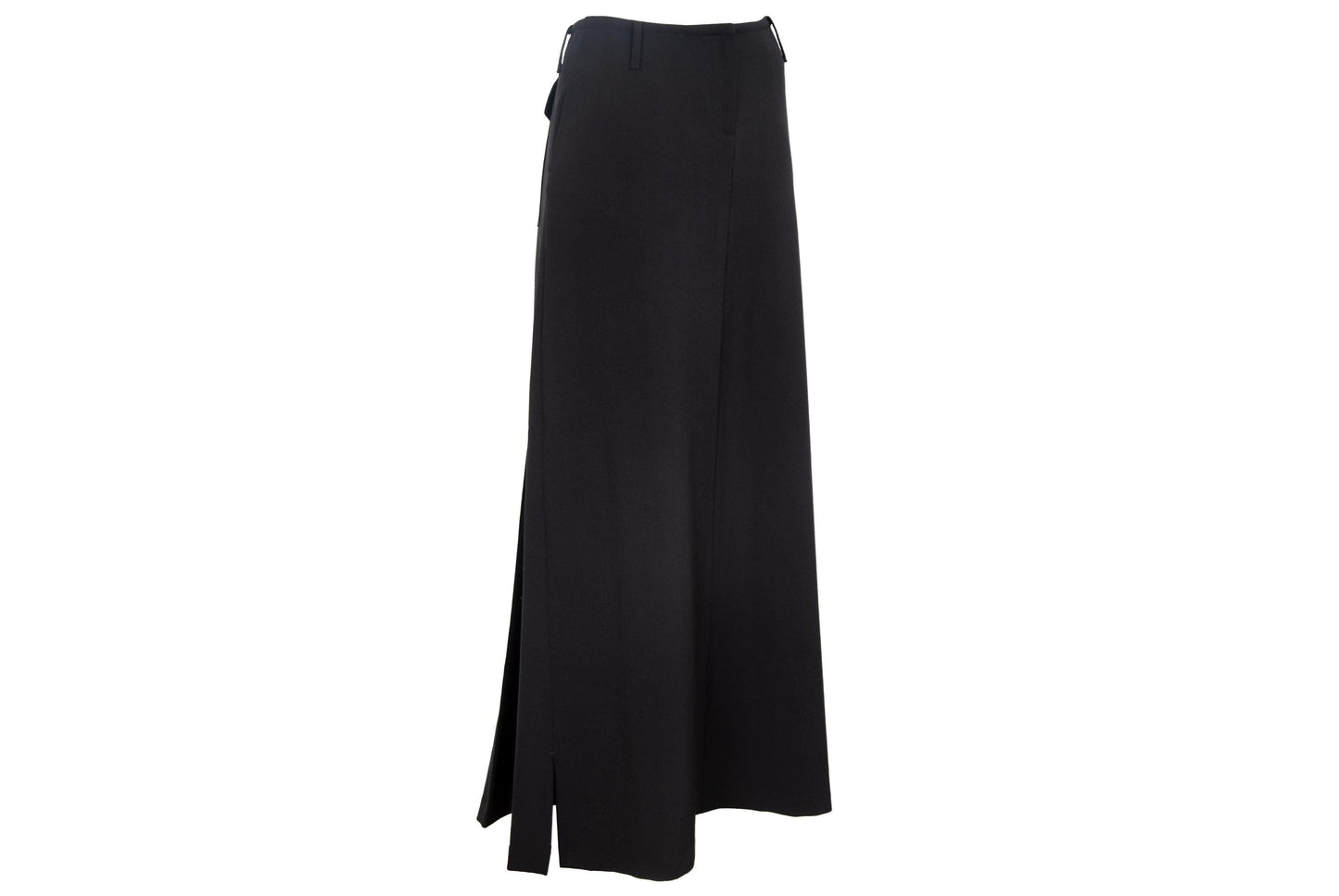 F/W 2001 Simultaneous black wool maxi skirt with back pleats and utilitarian patch pockets
