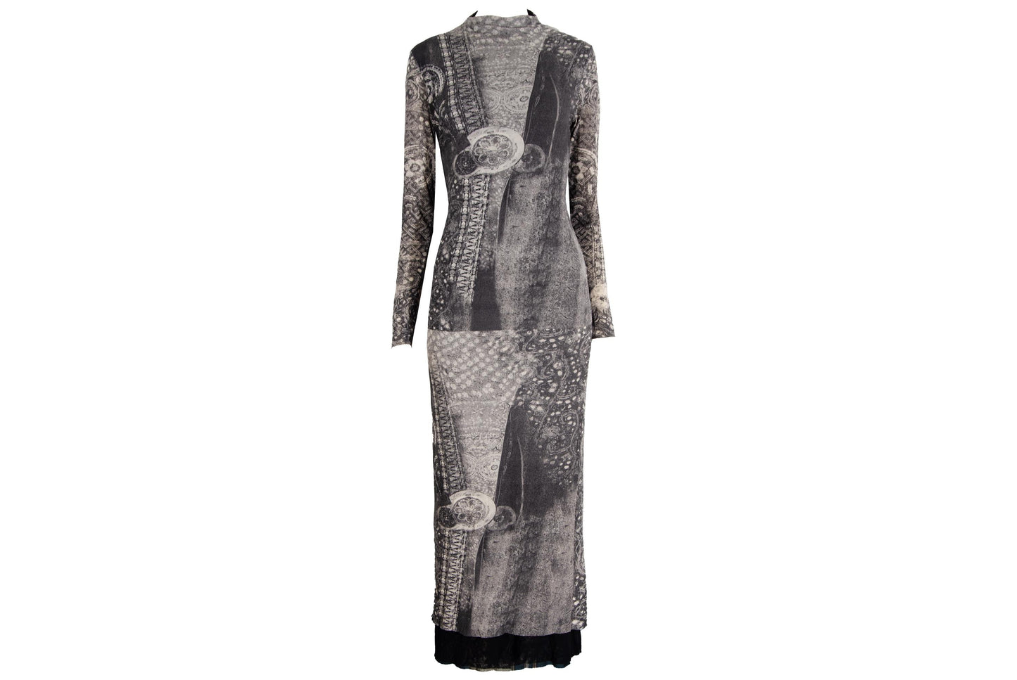 90s double layer mesh collage print long sleeves dress / Made in Italy