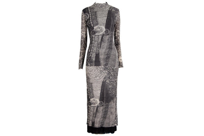 90s double layer mesh collage print long sleeves dress / Made in Italy