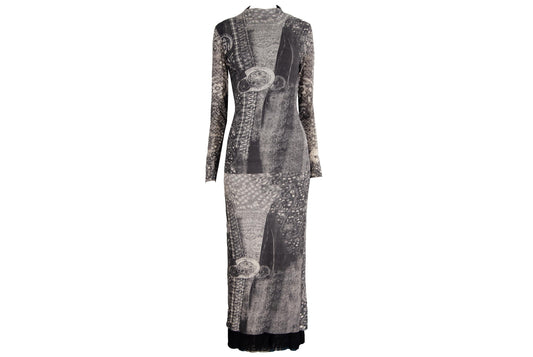 90s double layer mesh collage print long sleeves dress / Made in Italy