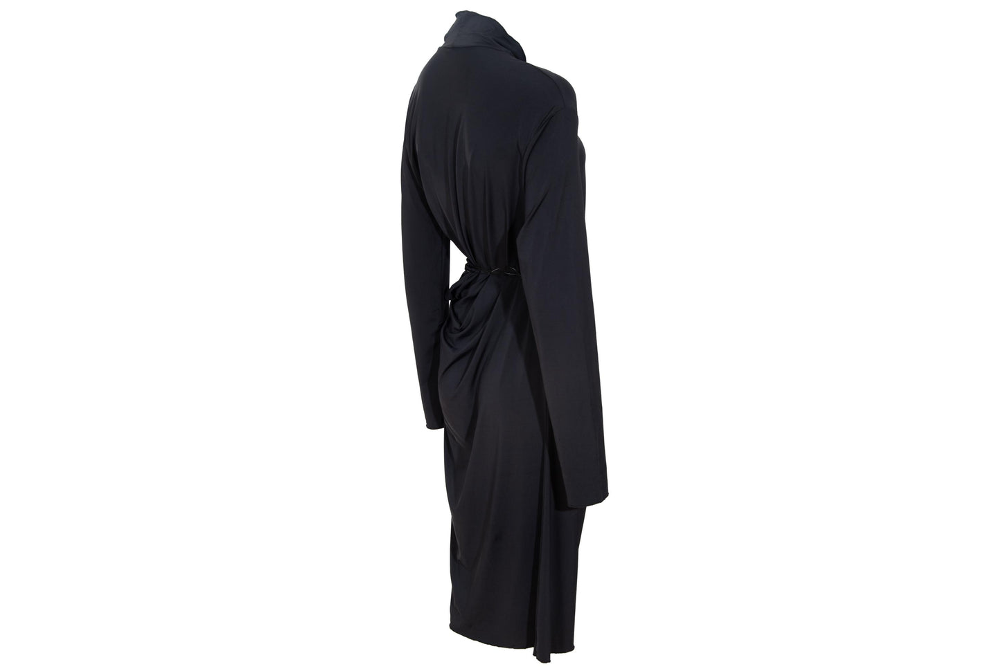 90s Marcel Marongiu avant garde black draped waist dress with thin cord leather belt