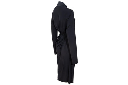 90s Marcel Marongiu avant garde black draped waist dress with thin cord leather belt