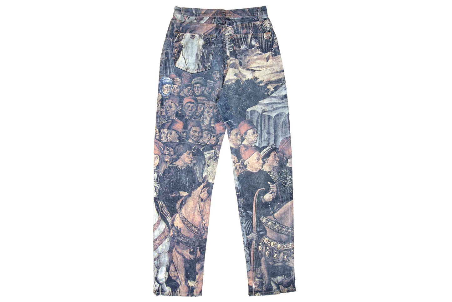 1990s medieval print jeans / High waisted straight tapered leg jeans / W29
