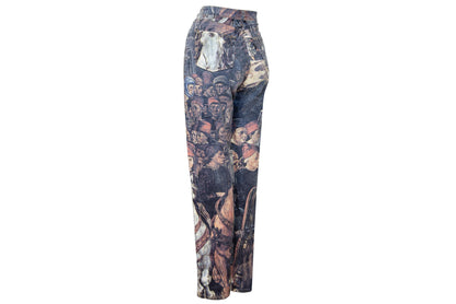 1990s medieval print jeans / High waisted straight tapered leg jeans / W29