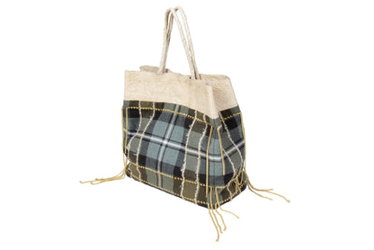 Japanese Designer Tartan Plaid Tote Bag with Gold Chain Fringe