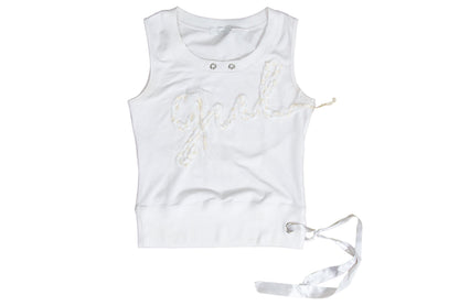 2000s "Girl" organza ribbon embroidered spellout tank top