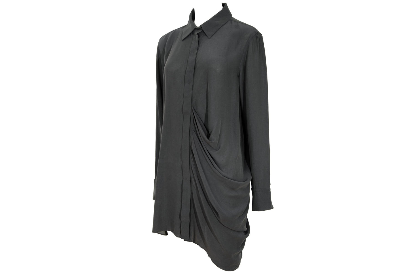 2000s Sportmax asymmetric draped charcoal grey shirt