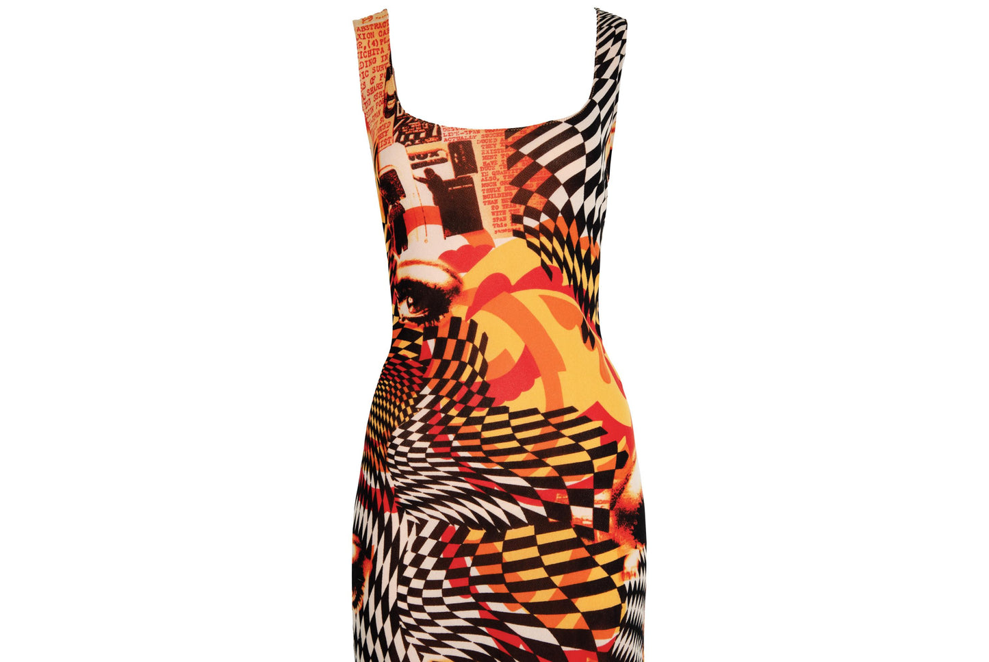 90s Italian designer double layer mesh collage print sleeveless dress / Made in Italy