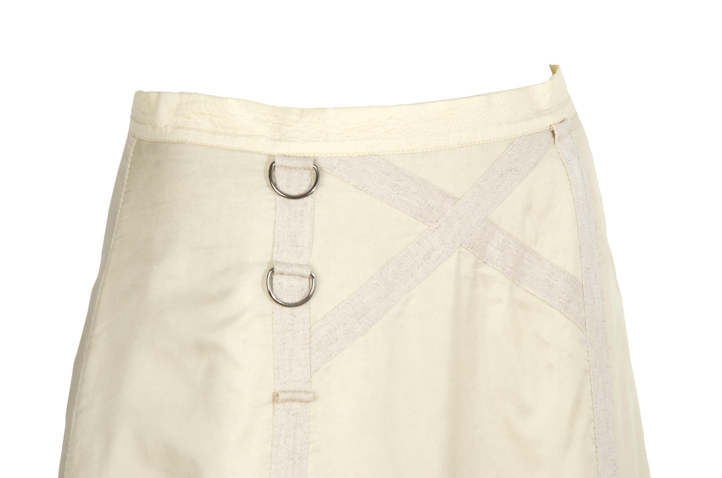 2000s Simultaneous Maxi Skirt, Beige Wool & Nylon, D-Ring Detail, Size S