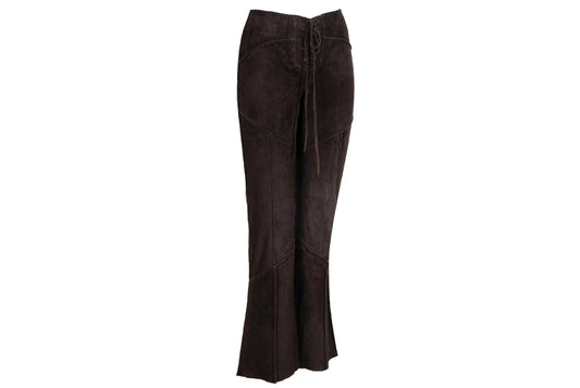2000s low waisted brown suede corset bootcut pants / Made in Italy