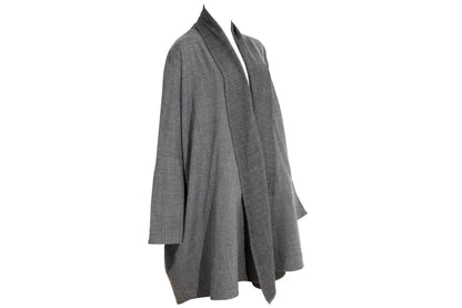 Eskandar grey wool loose draped oversized kimono coat