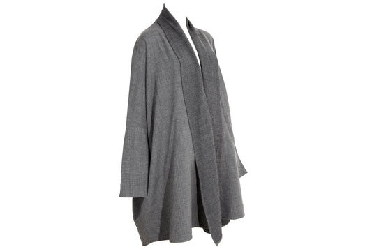 Eskandar grey wool loose draped oversized kimono coat