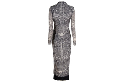 90s double layer mesh collage print long sleeves dress / Made in Italy