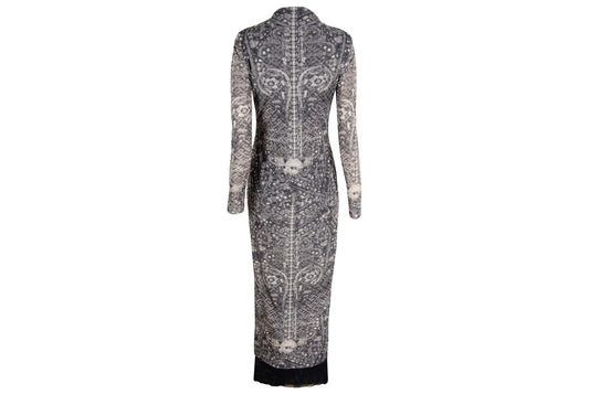 90s double layer mesh collage print long sleeves dress / Made in Italy