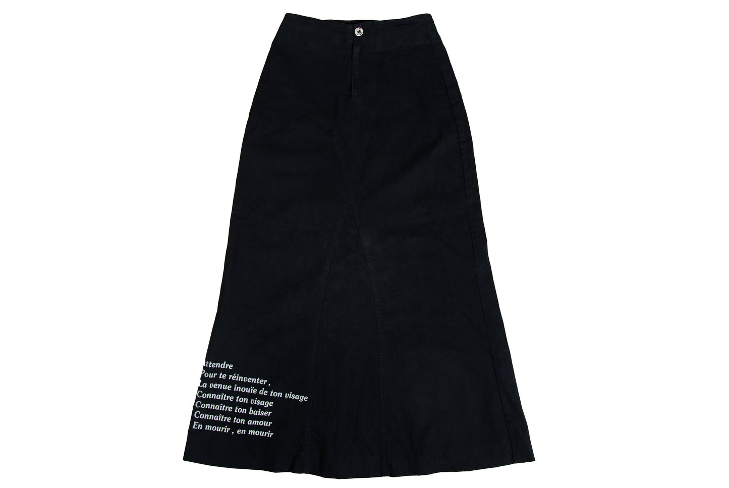 1990s printed message black cotton corset back maxi skirt - Made in Spain