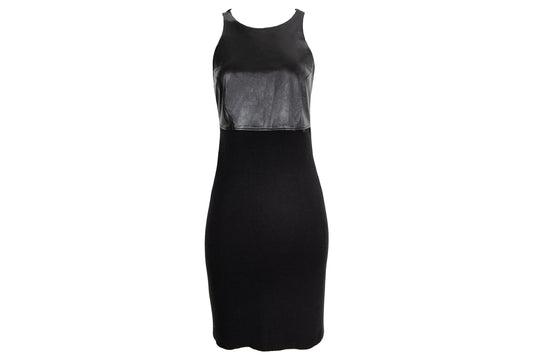Vintage Amaya Arzuaga leather and knit sleeveless midi dress / Made in Spain