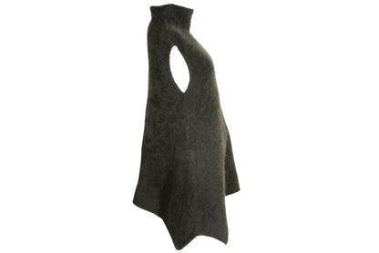 Vintage Sarah Pacini angora knit funnel neck asymmetrical sleeveless tunic / Made in Italy
