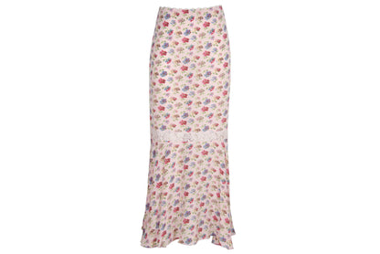 Vintage Mariella Burani 100% silk skirt with delicate lace details / Made in Italy