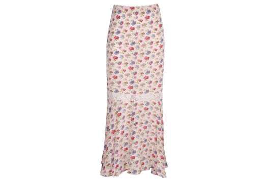 Vintage Mariella Burani 100% silk skirt with delicate lace details / Made in Italy