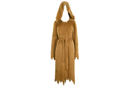 RARE 1970s Thierry Mugler fuzzy mohair wool scalloped hem hooded coat / Mugler mohair knit belted robe coat / Made in Italy