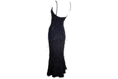 Vintage Amaya Arzuaga black mesh gown with shaggy nylon thread details / Made in Spain