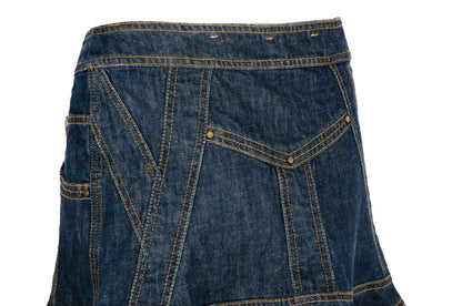90s Antonio Berardi 2die4 flared denim skirt with crochet trim