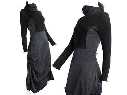 Vintage toggle drawstring asymmetrical technical nylon and rib knit parachute dress / Made in France
