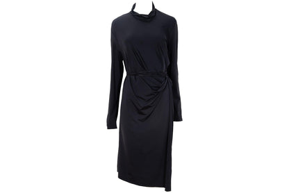 90s Marcel Marongiu avant garde black draped waist dress with thin cord leather belt