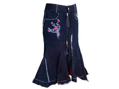 2000s Marithé + François girbaud zip front embroidered denim mermaid skirt