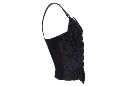 90s black floral lace leather back panel bustier / Made in Italy