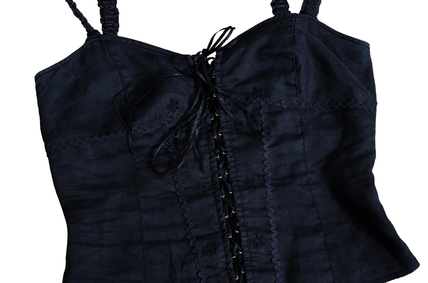 Vintage Black Linen Corset Top and Maxi Skirt Set