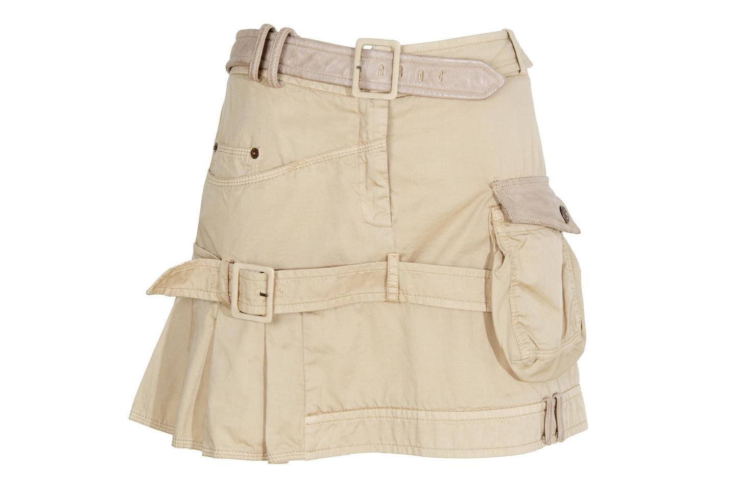 Vintage Gaetano Navarra asymmetrical army inspired mini skirt with leather belt - Made in Italy
