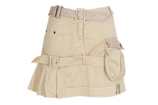 Vintage Gaetano Navarra asymmetrical army inspired mini skirt with leather belt - Made in Italy