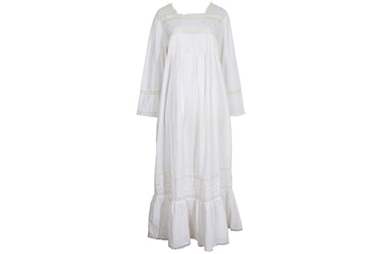 1970s Victorian revival square neck lace details white dress / Made in India