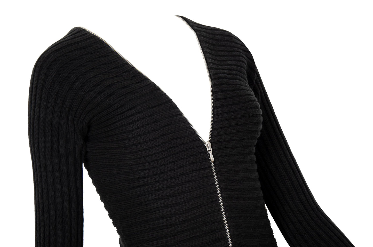 Vintage PierAntonioGaspari black cotton rib knit zip front cardigan / Made in Italy