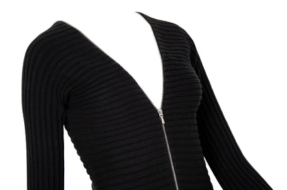 Vintage PierAntonioGaspari black cotton rib knit zip front cardigan / Made in Italy